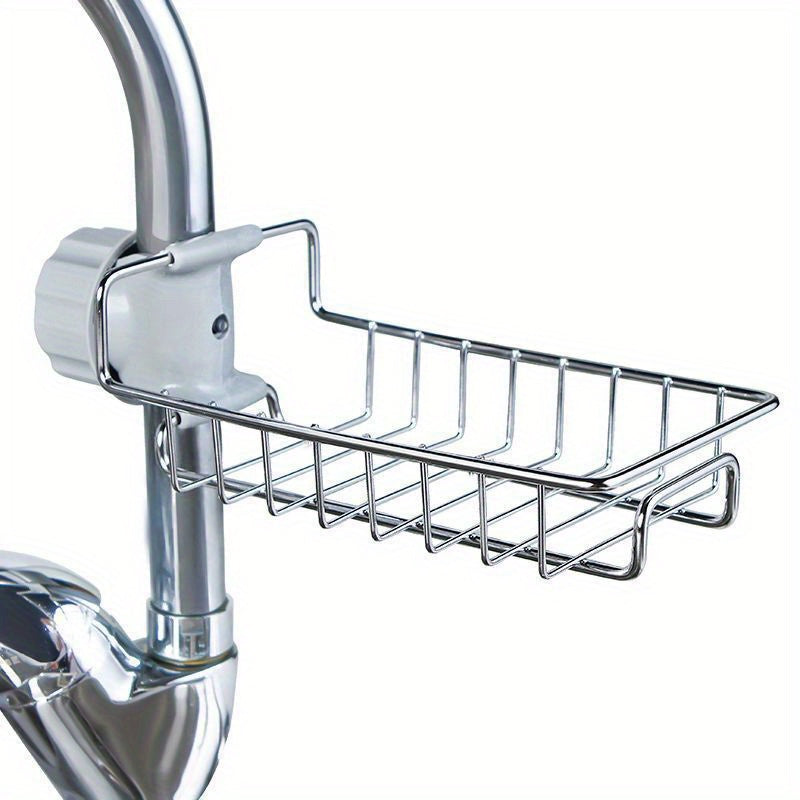 Stainless Steel Faucet Caddy: Non-Electric Draining Organizer for Sponges and Cloths, Versatile Bathroom Accessory