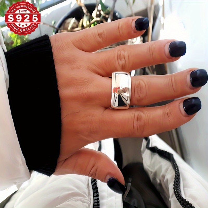 Chunky Dome Statement Ring - 925 Sterling Silver Valentine's Gift for All Seasons, Perfect for Party or Wedding. Minimalist Tribal Style with Simple Elegance and High-Quality Craftsmanship. Pure Silver Finish with No Stones.