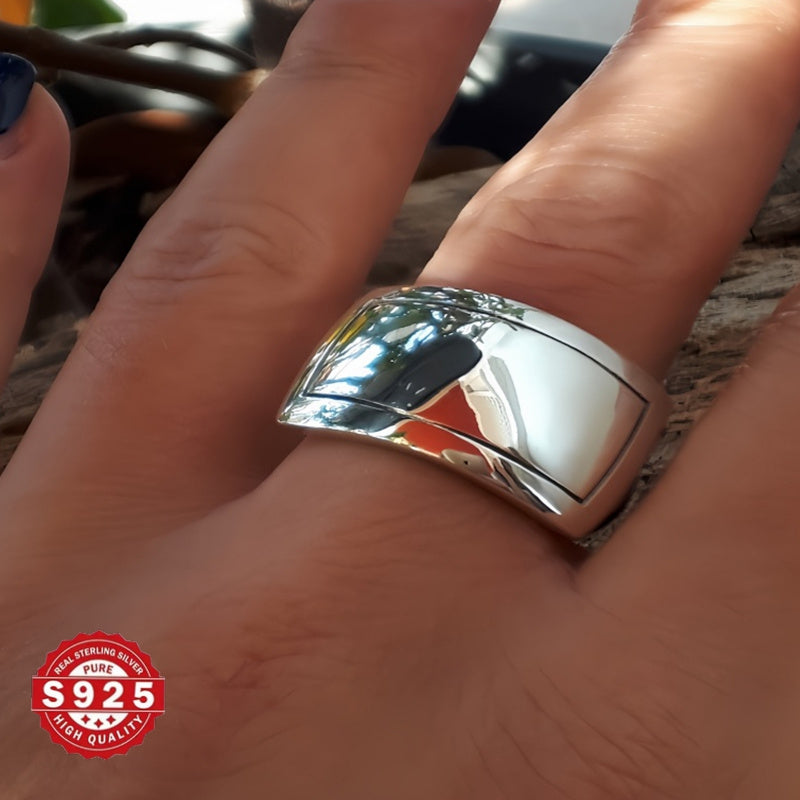 Chunky Dome Statement Ring - 925 Sterling Silver Valentine's Gift for All Seasons, Perfect for Party or Wedding. Minimalist Tribal Style with Simple Elegance and High-Quality Craftsmanship. Pure Silver Finish with No Stones.