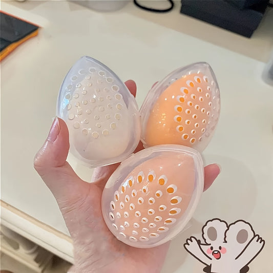 Makeup sponge holders for 3 pieces, portable and durable plastic egg-shaped organizer for beauty blenders.