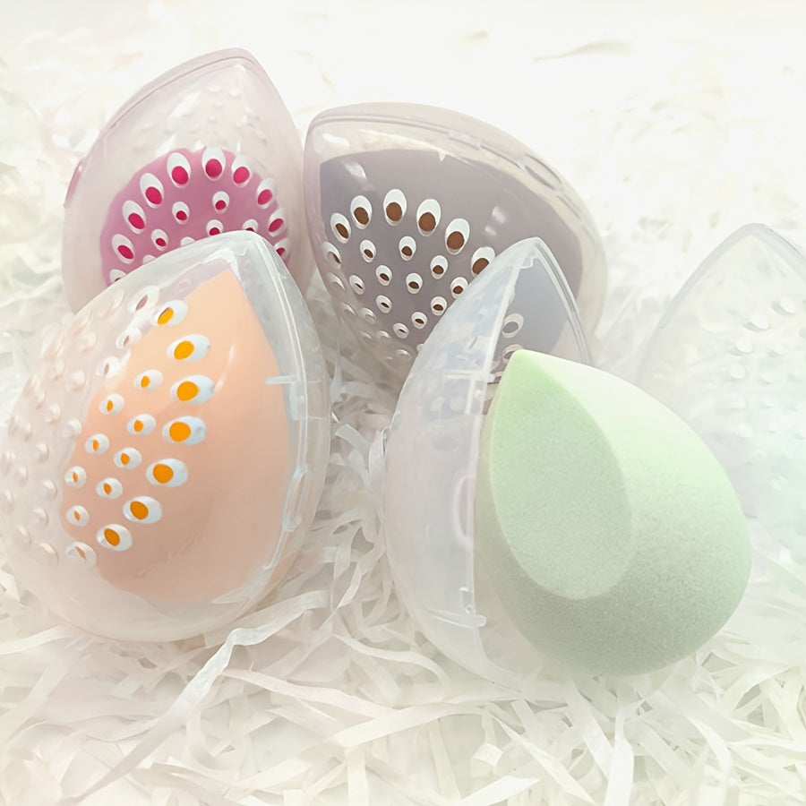 Makeup sponge holders for 3 pieces, portable and durable plastic egg-shaped organizer for beauty blenders.