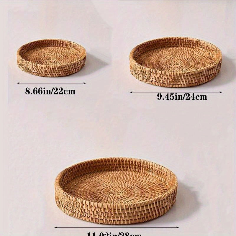 Round Wicker Serving Tray - Great for Breakfast, Snacks, and Drinks | Perfect for Home, Restaurant, and Party Use