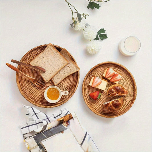 Round Wicker Serving Tray - Great for Breakfast, Snacks, and Drinks | Perfect for Home, Restaurant, and Party Use