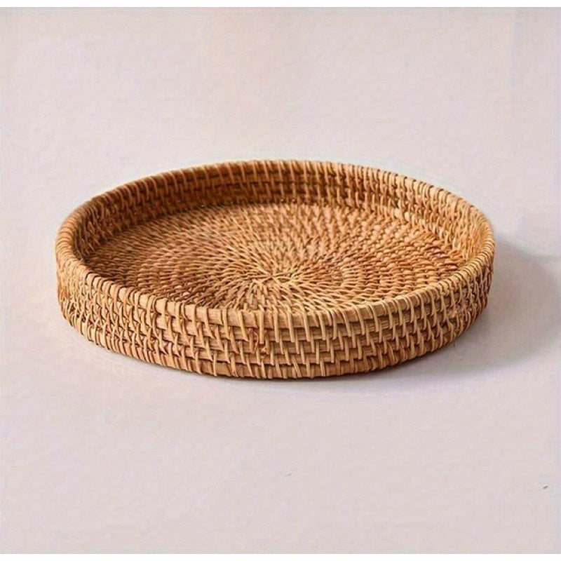 Round Wicker Serving Tray - Great for Breakfast, Snacks, and Drinks | Perfect for Home, Restaurant, and Party Use