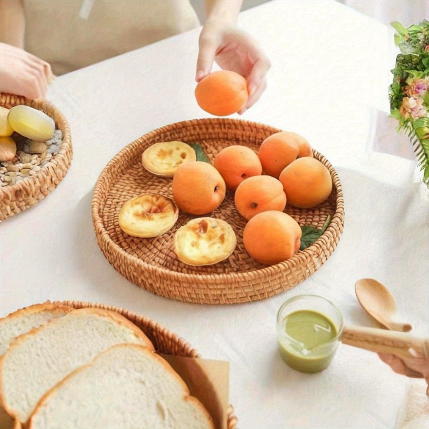 Round Wicker Serving Tray - Great for Breakfast, Snacks, and Drinks | Perfect for Home, Restaurant, and Party Use