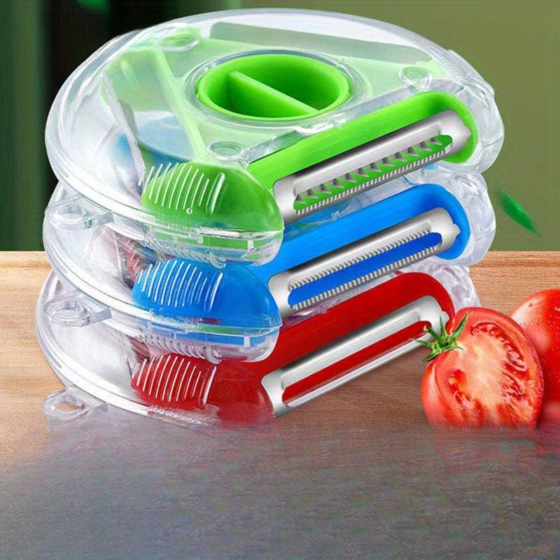 Three-in-One peeler set for kitchen use includes a grater, chopper, and parer.