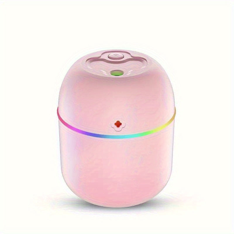 USB-powered aromatherapy humidifier with colorful lights, ideal for multiple spaces including bedroom, living room, office, and car.