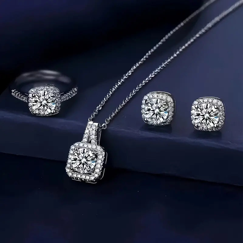 Elegant Square Cut zirconia Jewelry Set - Includes Earrings, Necklace, And Ring - Timeless Luxury for Women - Perfectly Chic Gift