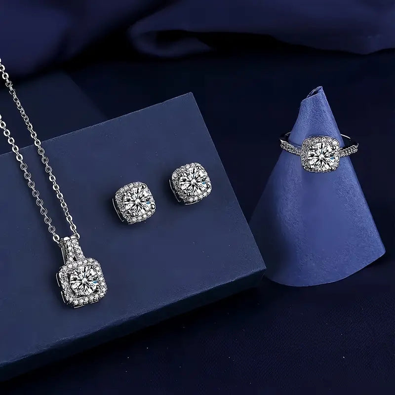 Elegant Square Cut zirconia Jewelry Set - Includes Earrings, Necklace, And Ring - Timeless Luxury for Women - Perfectly Chic Gift