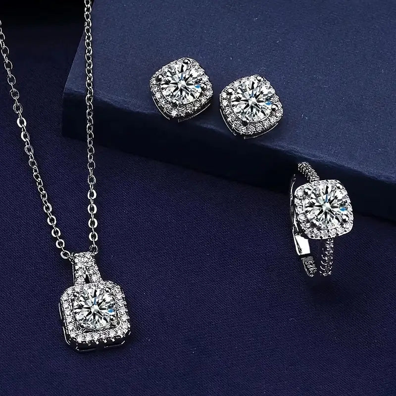 Elegant Square Cut zirconia Jewelry Set - Includes Earrings, Necklace, And Ring - Timeless Luxury for Women - Perfectly Chic Gift