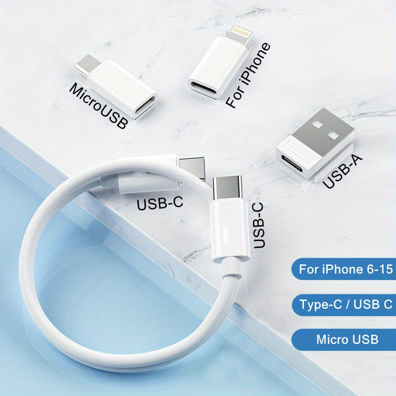 60W USB C cable with 5-in-1 adapter kit for fast charging and data transfer, compatible with iPhone, Type-C, and Micro USB devices, in a convenient storage box.