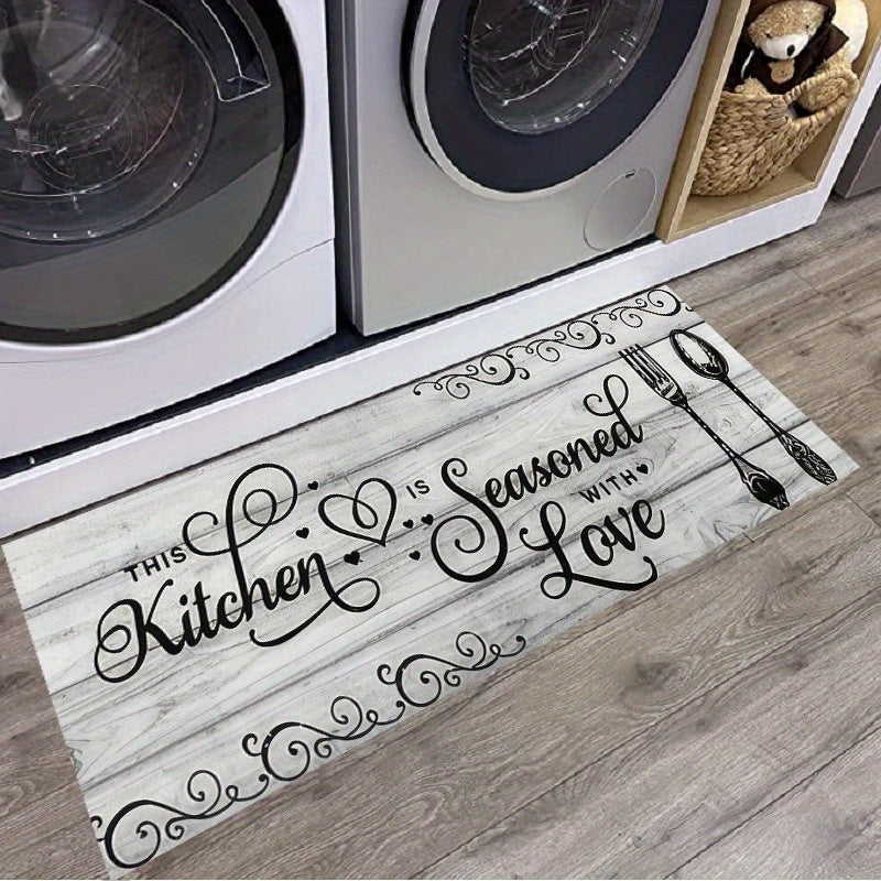 Soft and Supportive Kitchen Comfort Mat - Non-Slip and Absorbent Runner Rug for Bedroom, Living Room, and Indoor Spaces. Easy to Clean in the Washing Machine, Made of 100% Polyester Flannel Material that is Oil-Resistant, Ideal for Kitchen Use.