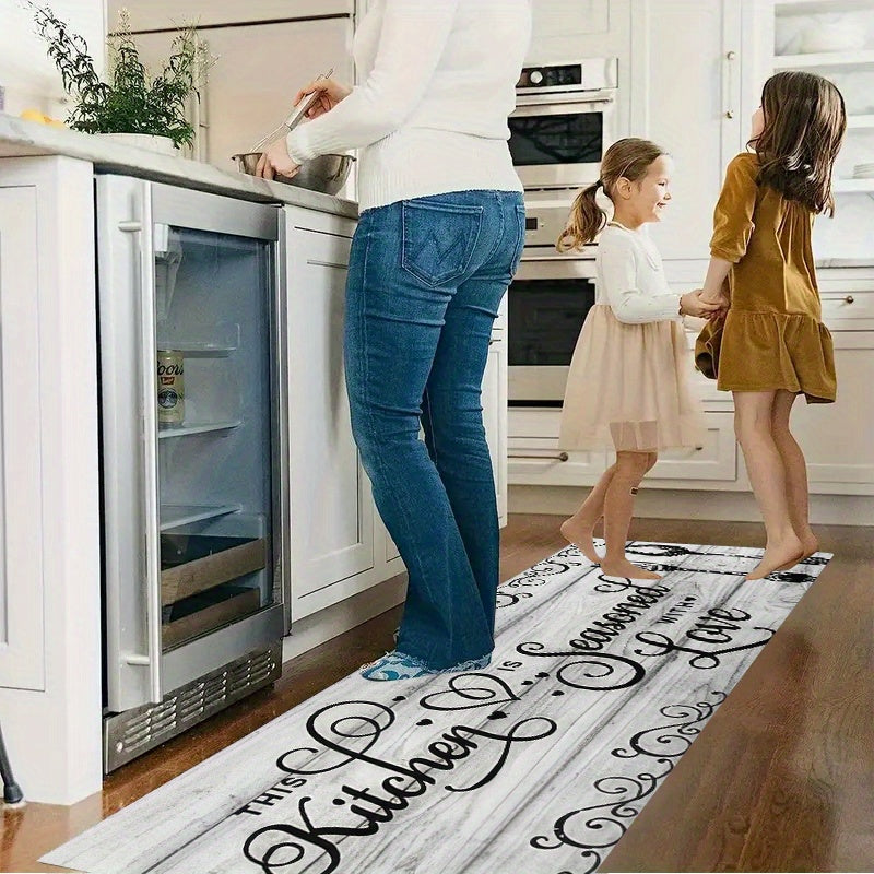 Soft and Supportive Kitchen Comfort Mat - Non-Slip and Absorbent Runner Rug for Bedroom, Living Room, and Indoor Spaces. Easy to Clean in the Washing Machine, Made of 100% Polyester Flannel Material that is Oil-Resistant, Ideal for Kitchen Use.