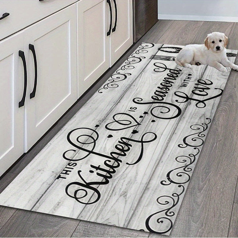 Soft and Supportive Kitchen Comfort Mat - Non-Slip and Absorbent Runner Rug for Bedroom, Living Room, and Indoor Spaces. Easy to Clean in the Washing Machine, Made of 100% Polyester Flannel Material that is Oil-Resistant, Ideal for Kitchen Use.