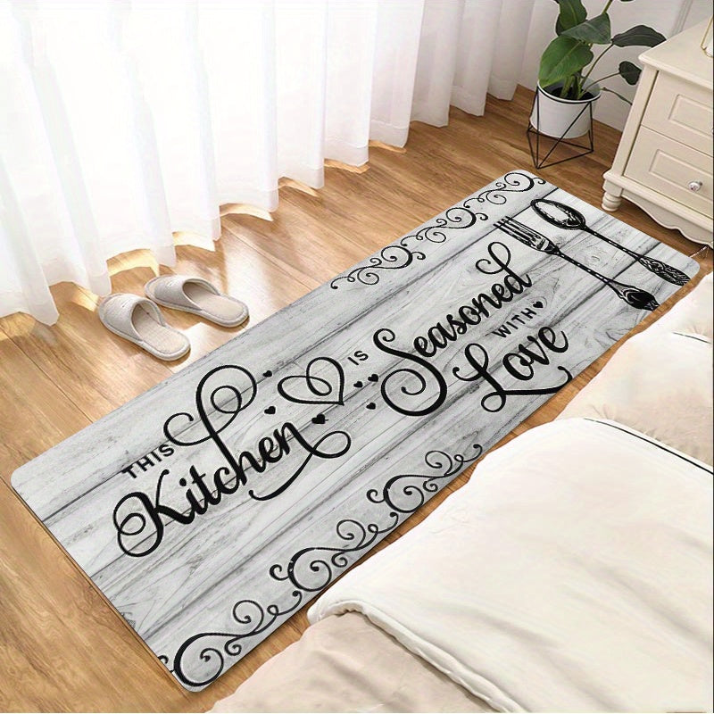 Soft and Supportive Kitchen Comfort Mat - Non-Slip and Absorbent Runner Rug for Bedroom, Living Room, and Indoor Spaces. Easy to Clean in the Washing Machine, Made of 100% Polyester Flannel Material that is Oil-Resistant, Ideal for Kitchen Use.