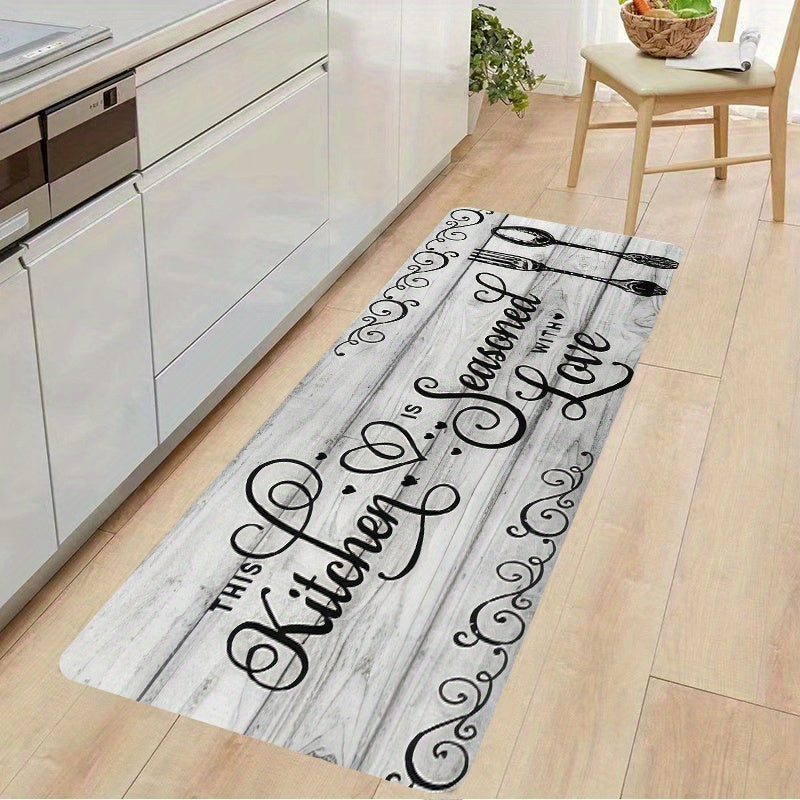 Soft and Supportive Kitchen Comfort Mat - Non-Slip and Absorbent Runner Rug for Bedroom, Living Room, and Indoor Spaces. Easy to Clean in the Washing Machine, Made of 100% Polyester Flannel Material that is Oil-Resistant, Ideal for Kitchen Use.