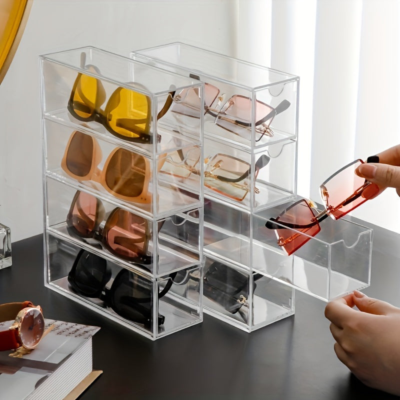 Clear Acrylic Eyeglass Storage Organizer with 4-Tier Drawers – Stylish Display Box for Women's Glasses Collection – Eyewear Holder