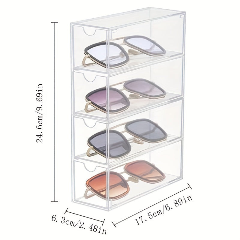 Clear Acrylic Eyeglass Storage Organizer with 4-Tier Drawers – Stylish Display Box for Women's Glasses Collection – Eyewear Holder