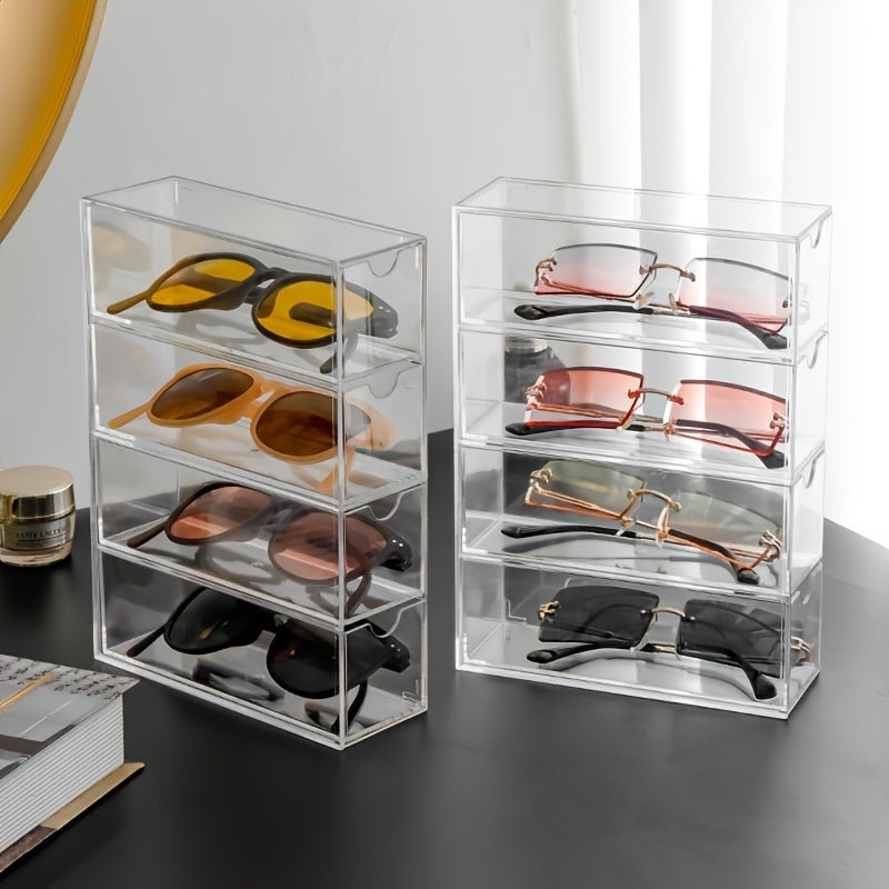 Clear Acrylic Eyeglass Storage Organizer with 4-Tier Drawers – Stylish Display Box for Women's Glasses Collection – Eyewear Holder