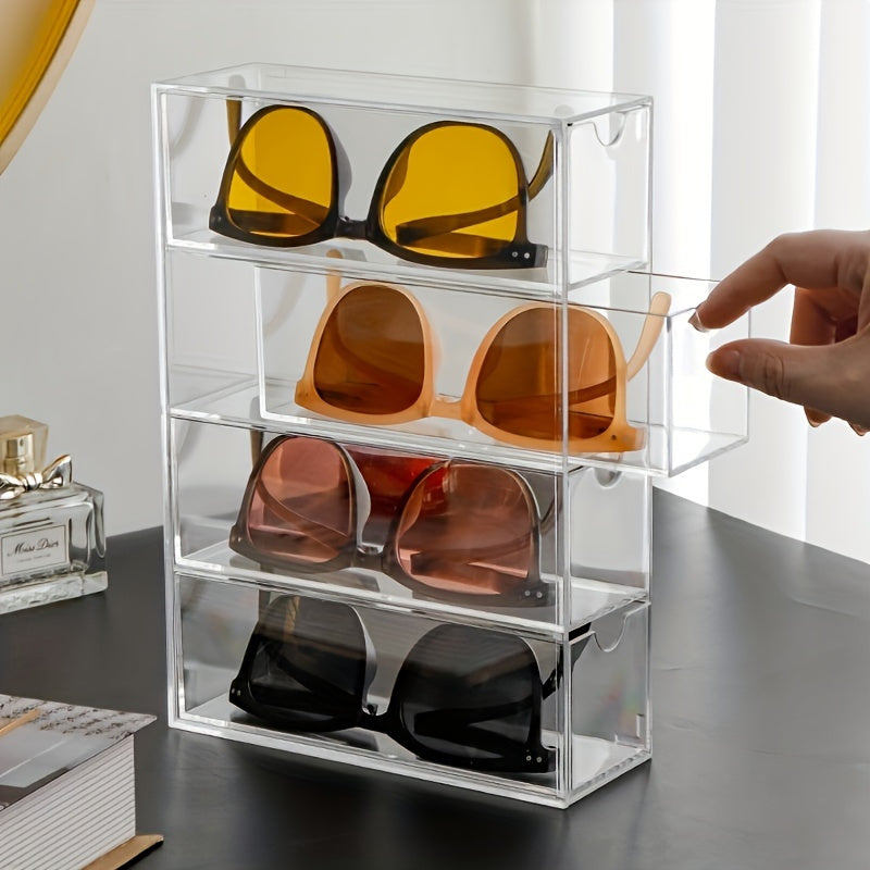 Clear Acrylic Eyeglass Storage Organizer with 4-Tier Drawers – Stylish Display Box for Women's Glasses Collection – Eyewear Holder