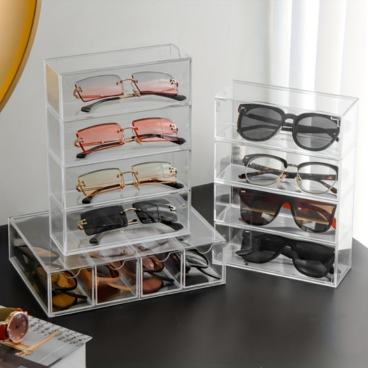 Clear Acrylic Eyeglass Storage Organizer with 4-Tier Drawers – Stylish Display Box for Women's Glasses Collection – Eyewear Holder