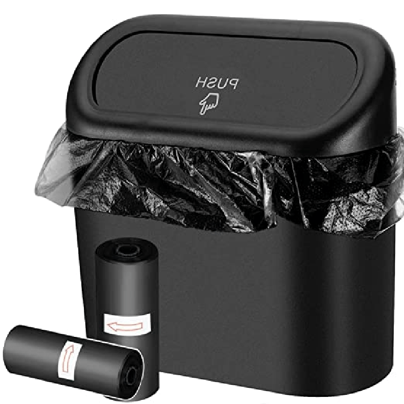 1 Leak-Proof Mini Car Trash Can with Lid & Bags - Essential Car Accessory!