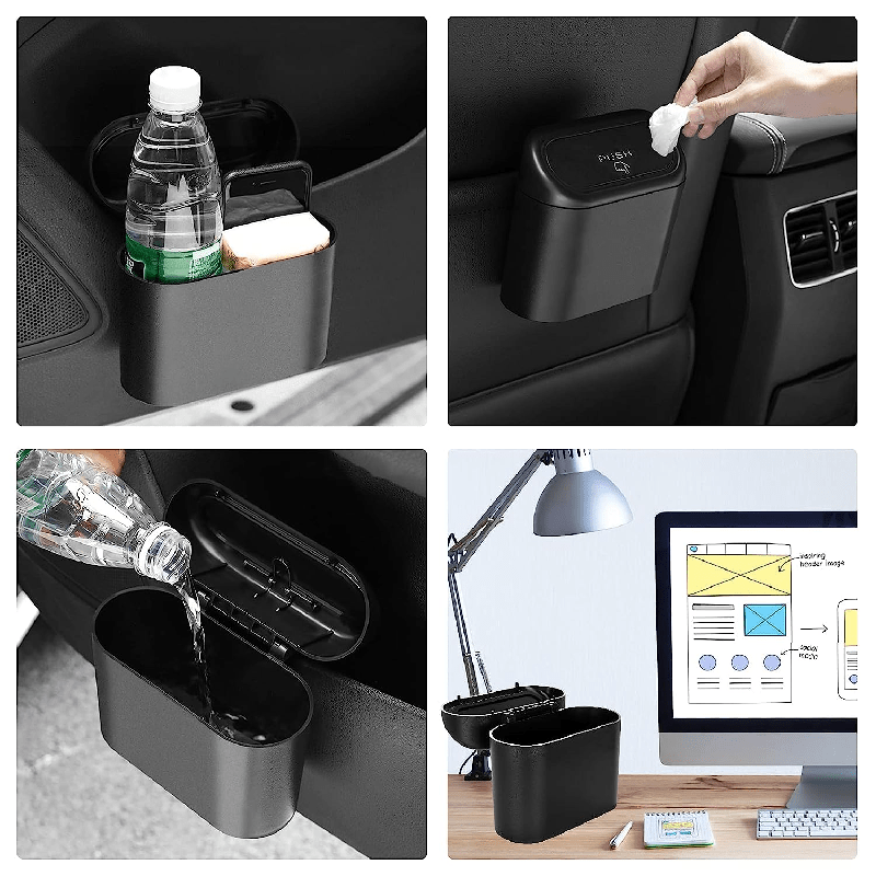 1 Leak-Proof Mini Car Trash Can with Lid & Bags - Essential Car Accessory!