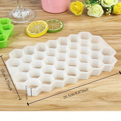 Silicone Honeycomb Ice Cube Tray with Lid - 37 Compartments, Flexible and Easy to Clean, BPA Free, Stackable Mold for Freezer - 1Pc