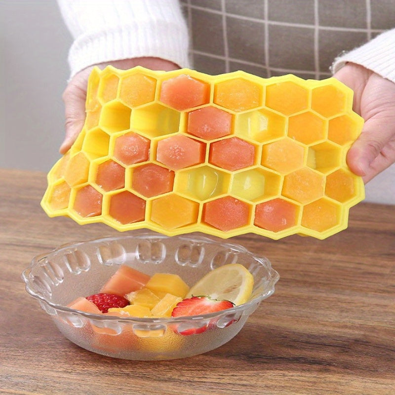 Silicone Honeycomb Ice Cube Tray with Lid - 37 Compartments, Flexible and Easy to Clean, BPA Free, Stackable Mold for Freezer - 1Pc