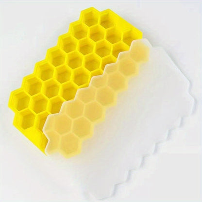 Silicone Honeycomb Ice Cube Tray with Lid - 37 Compartments, Flexible and Easy to Clean, BPA Free, Stackable Mold for Freezer - 1Pc