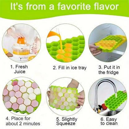 Silicone Honeycomb Ice Cube Tray with Lid - 37 Compartments, Flexible and Easy to Clean, BPA Free, Stackable Mold for Freezer - 1Pc