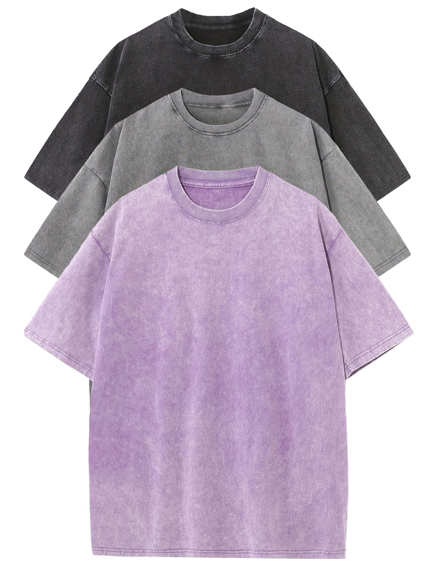 3 Men's Loose-Fit Cotton T-Shirts in Solid Colors, Short Sleeve Crew Neck, Machine Washable - Perfect for Summer Outdoor Activities