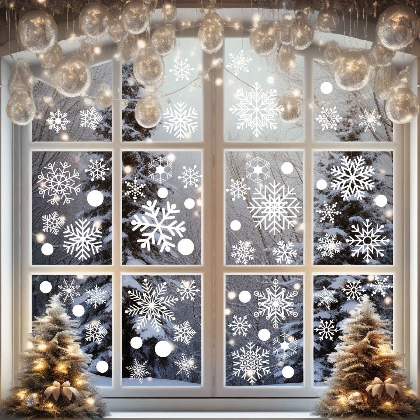 Large Snowflake Window Stickers - Set of 114 - Easily Reusable, Static, White Decals for Christmas or Winter Decor – Simple Application and Removal from Glass Windows and Doors