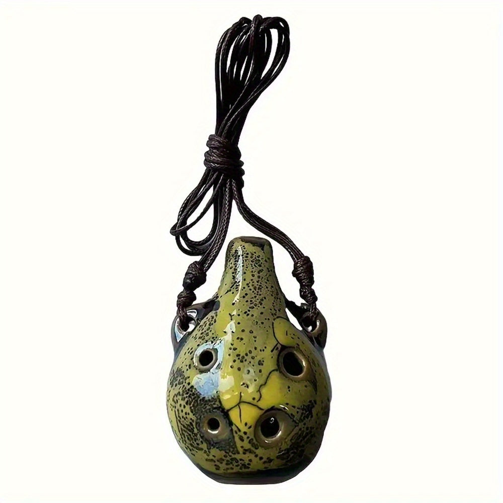 Portable ceramic ocarina flute with 6 holes, adjustable necklace, clear tone, and vibrant colors, perfect for beginners.