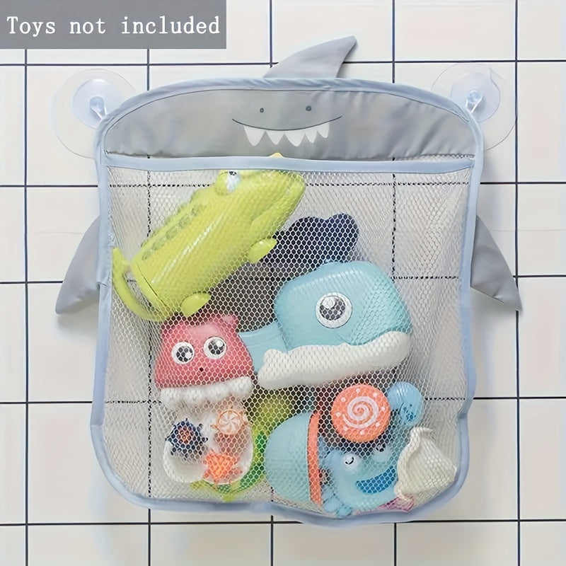 Cartoon animal design mesh bath toy organizer with wall-mount for easy toy organization in the bathroom.