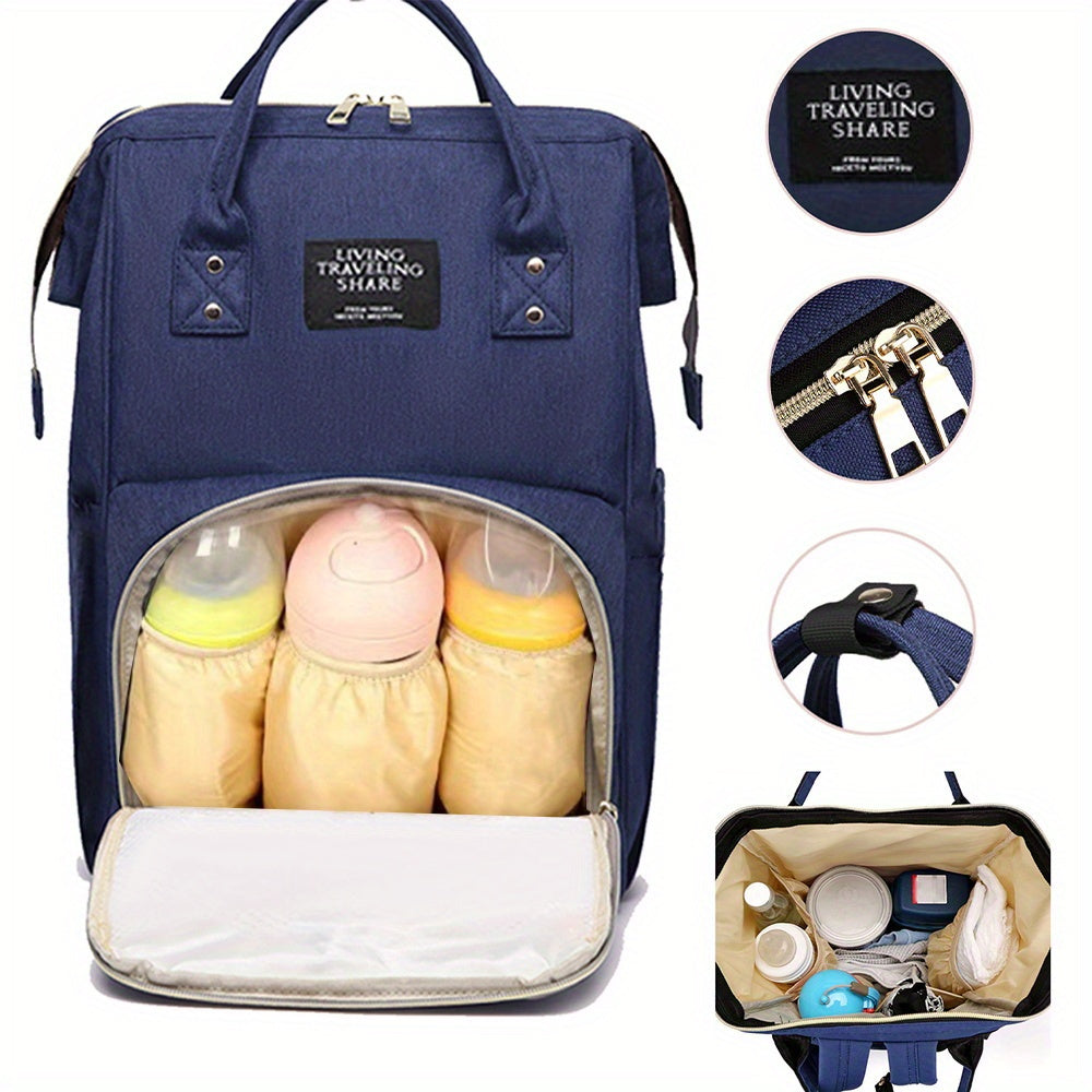 Blue Polyester Mommy Backpack with Multiple Compartments and Bottle Holder - Stylish and Roomy Diaper Bag, Ideal for Travel - Great for Thanksgiving and Christmas