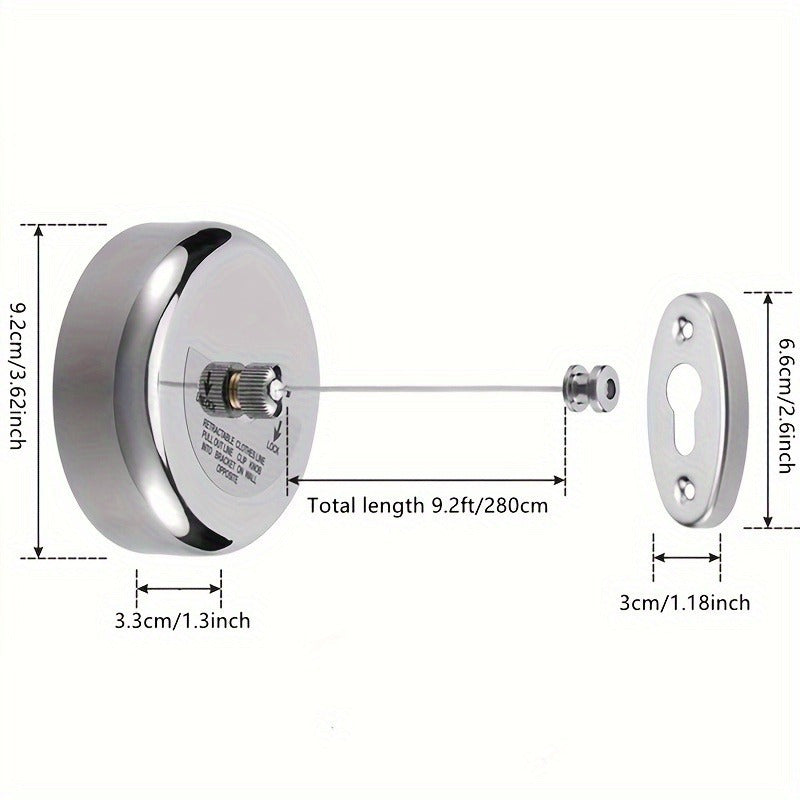 Retractable Stainless Steel Clothesline - 9.2ft, Heavy Duty Laundry String for Drying, Bathroom, Hotel, Indoor & Outdoor Use