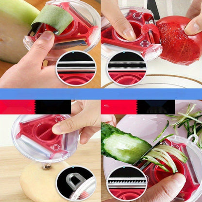 Three-in-One peeler set for kitchen use includes a grater, chopper, and parer.