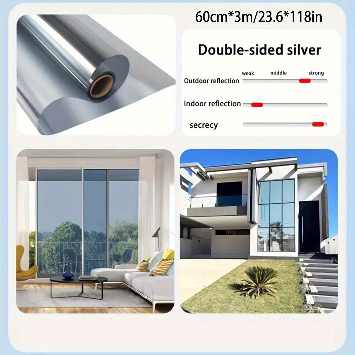 Install 23.6*118in Heat-insulating Film for Privacy and Comfort in Office, RV, Home Bathroom, and Bedroom.