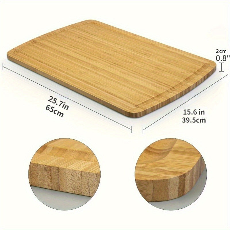 Large Bamboo Cutting Board - 63.5x40.64 cm, Thick Butcher Block with Juice Groove for Meat & Vegetables, Ideal for Charcuterie, Essential for Every Kitchen