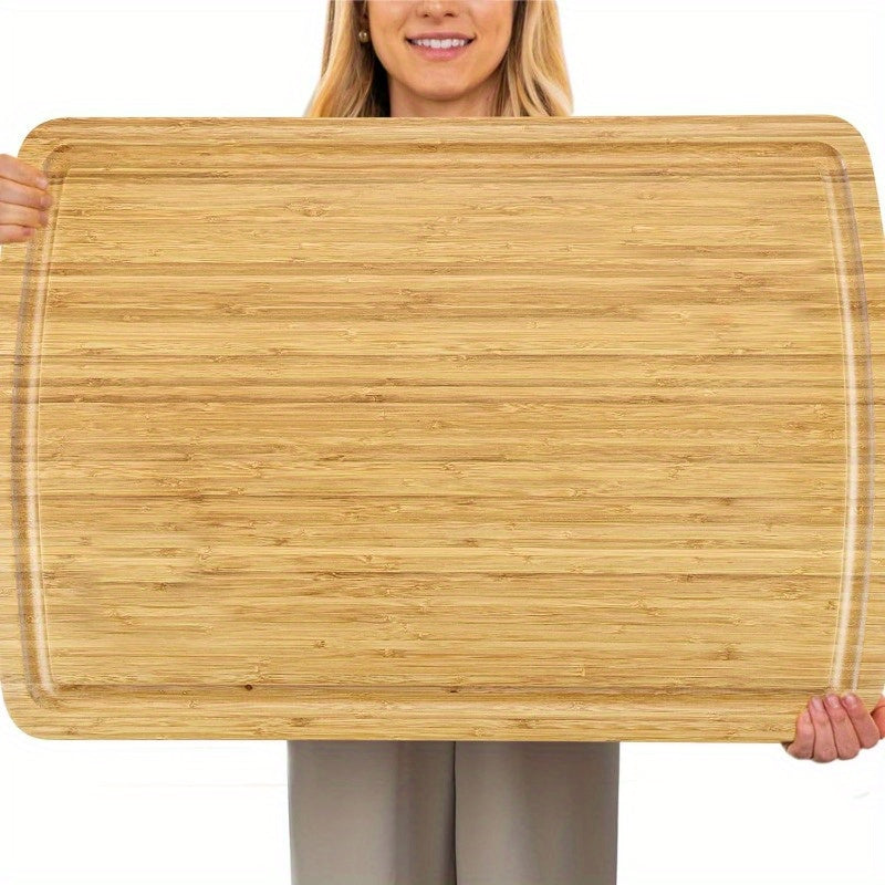 Large Bamboo Cutting Board - 63.5x40.64 cm, Thick Butcher Block with Juice Groove for Meat & Vegetables, Ideal for Charcuterie, Essential for Every Kitchen