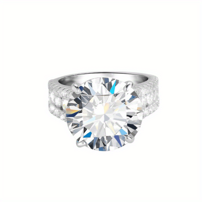 Luxurious 925 Sterling Silver ETHIC DIAM Elegant Round Cut Moissanite Engagement Ring with 10 Carat Stone - Ideal for Weddings & Special Occasions