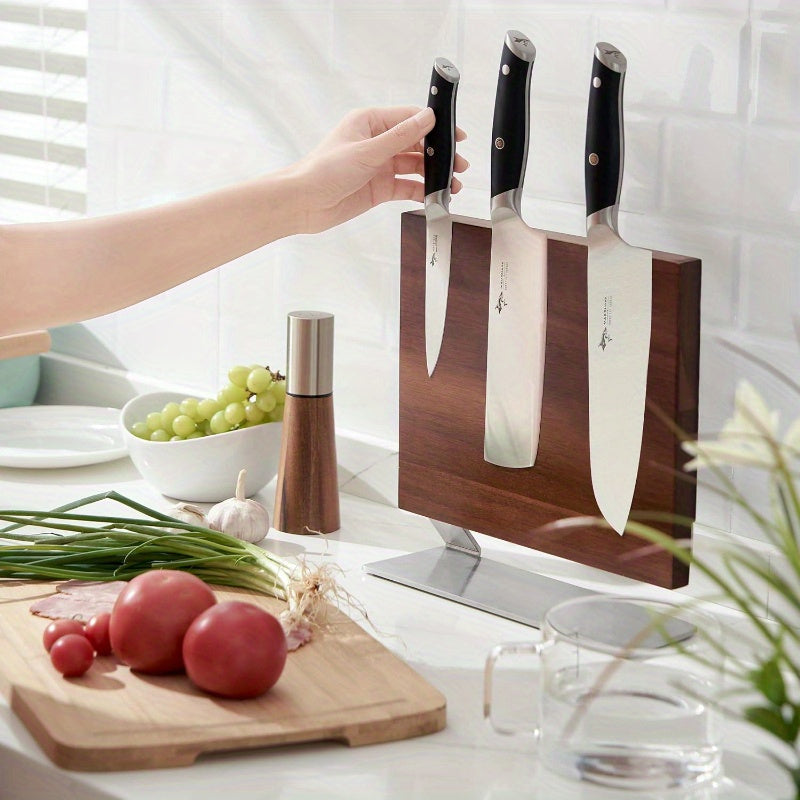 Acacia Wood Knife Holder with Double-Sided Magnetic Knife Seat, Ideal for Kitchen and Multi-functional Use