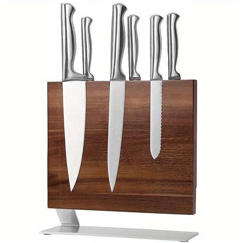 Acacia Wood Knife Holder with Double-Sided Magnetic Knife Seat, Ideal for Kitchen and Multi-functional Use