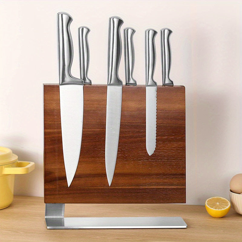 Acacia Wood Knife Holder with Double-Sided Magnetic Knife Seat, Ideal for Kitchen and Multi-functional Use