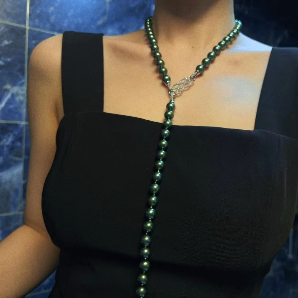 Luxurious Peacock Green Shell Pearl Necklace, featuring a Double-Strand design with Imitation Tahitian Pearls. This Elegant piece is perfect for both Daily wear and Special Party occasions. A versatile Christmas All-Season accessory, this necklace can