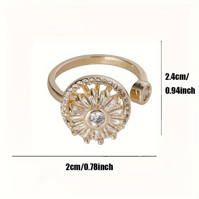 Luxurious Open Design Rotating Cubic Zirconia Ring - Elegant and Stylish Choice for Women. Ideal for Parties and Gifting. Featuring a Round Shape and Light Luxury Design.