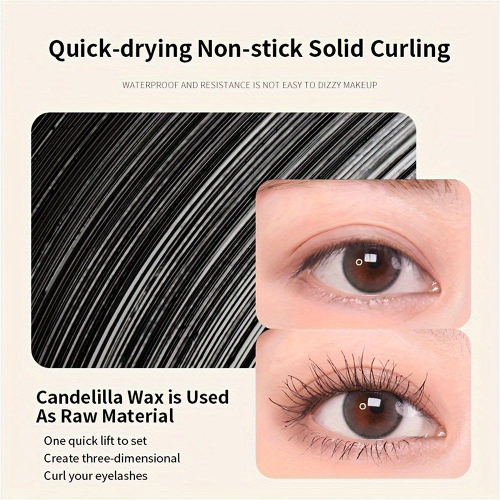 Waterproof black 4D mascara for extra long, volumized lashes that are long-lasting, natural, smudge-proof, and easy to apply with plant squalane for added charm.