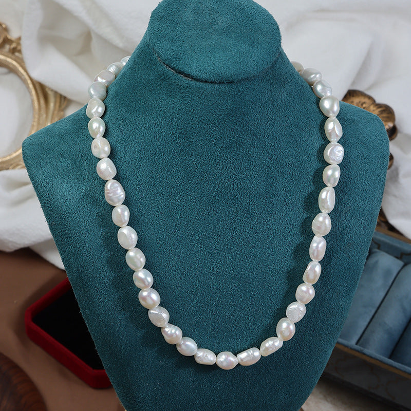 Vintage-Inspired Chic Collarbone Chain with Baroque Fishtail Design - Elegant Freshwater Pearl Necklace, Sterling Silver Clasp, Perfect for Spring Season, Ideal for Women