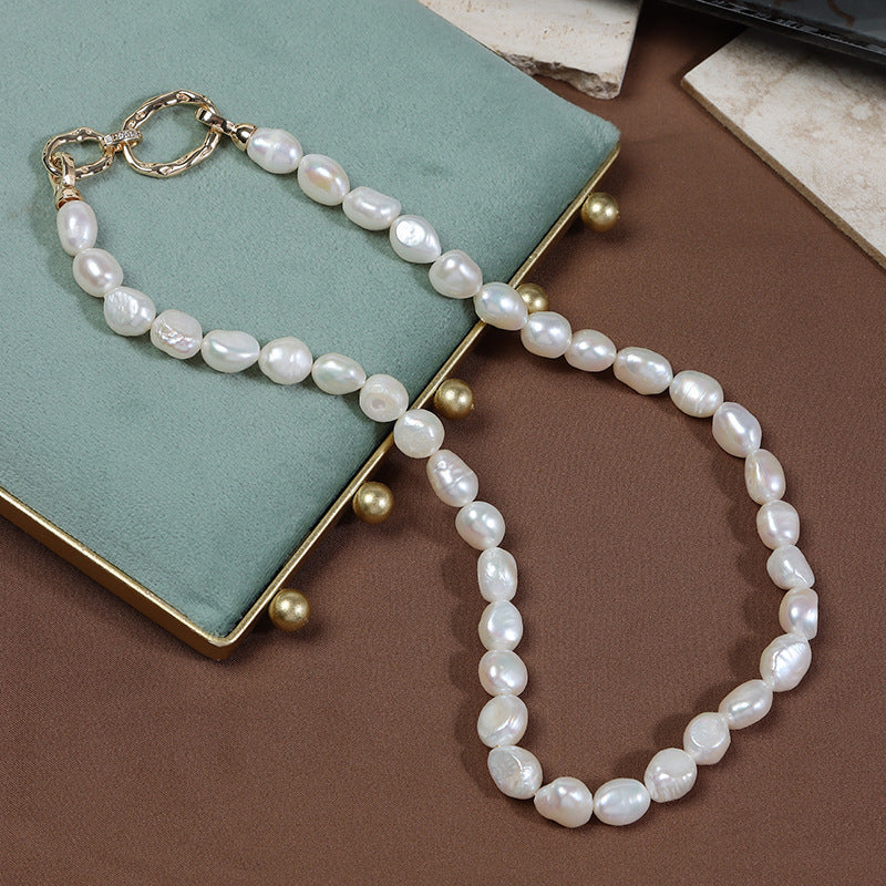 Vintage-Inspired Chic Collarbone Chain with Baroque Fishtail Design - Elegant Freshwater Pearl Necklace, Sterling Silver Clasp, Perfect for Spring Season, Ideal for Women